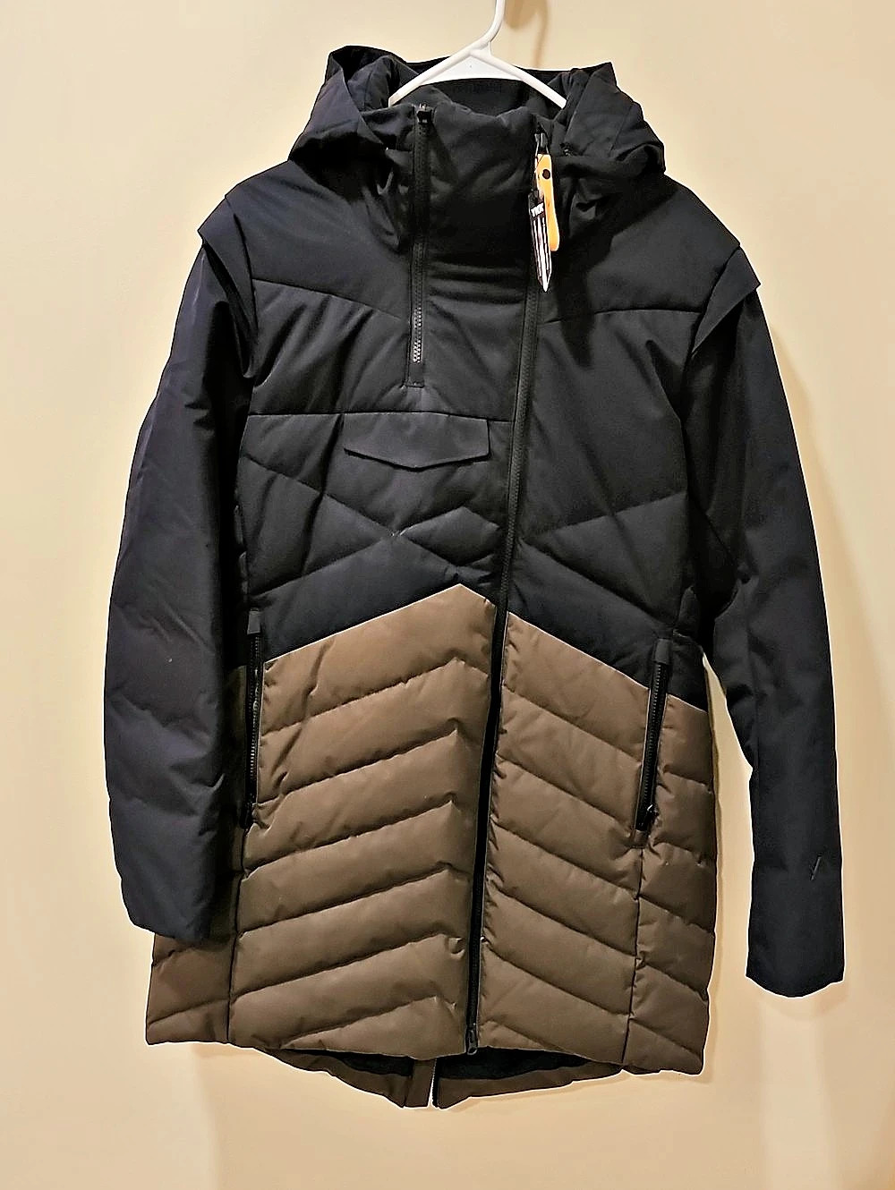 Indyeva Color Block Puffer Jacket in Black & Brown Size XL; NEW